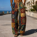 Men's Boho Colorblock Music Note Mandala Flower Peace Sign Motif Print Casual Pants