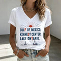 V-neck Retro Fdt Gulf Of Mexico. Kennedy Center. Lake Ontario. Print T-shirt