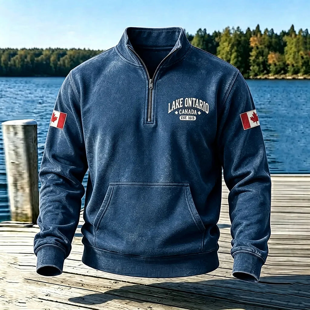 1615 Canada Lake Ontario Printed Men's Half-zip Hoodie