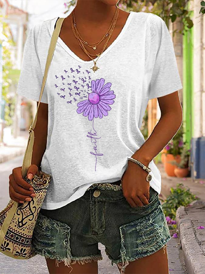 Women's Faith For A Cure Alzheimer's Awareness Fighter Supporter V-Neck Tee