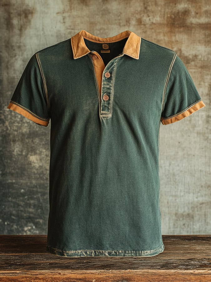 Classic patchwork polo shirt made of retro fabric for men