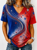 Women'S America Flag Print Casual V-Neck T-Shirt