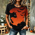 Women's Vintage Gothic Halloween Cat Print Comfy Print Tshirt