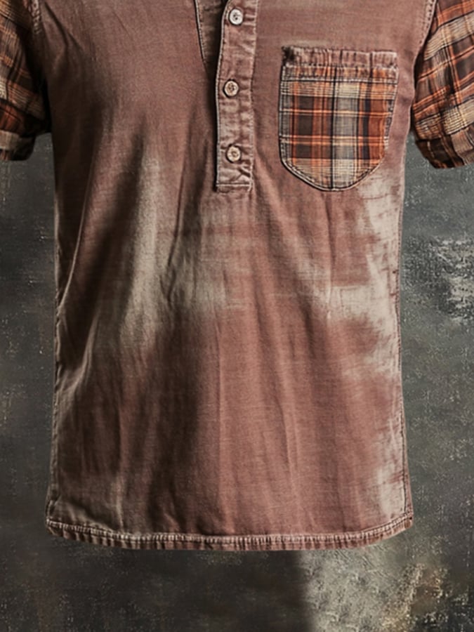 Men's casual short-sleeved polo shirt with retro check pattern