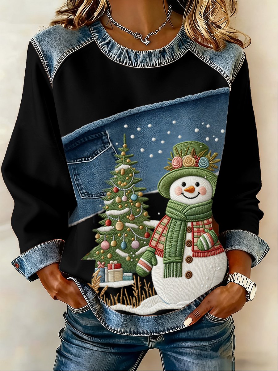 Women's Casual Retro Christmas Snowman Sweatshirt