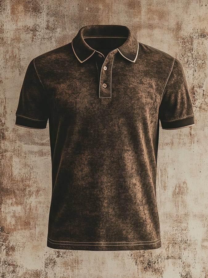 Men's vintage-wash short-sleeved polo shirt