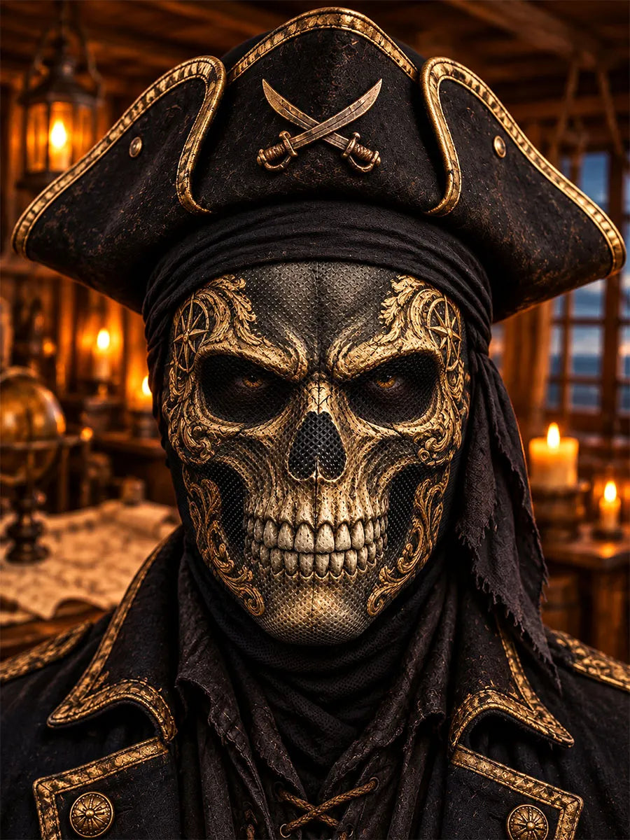 Black & Gold Pirate Skull Face Mask