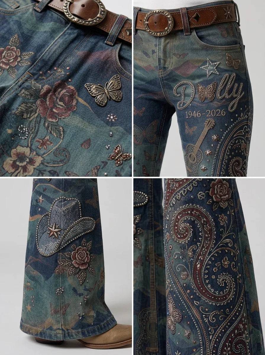 Women's Dolly Parton Butterfly Guitar Paisley Printed Flare Pants