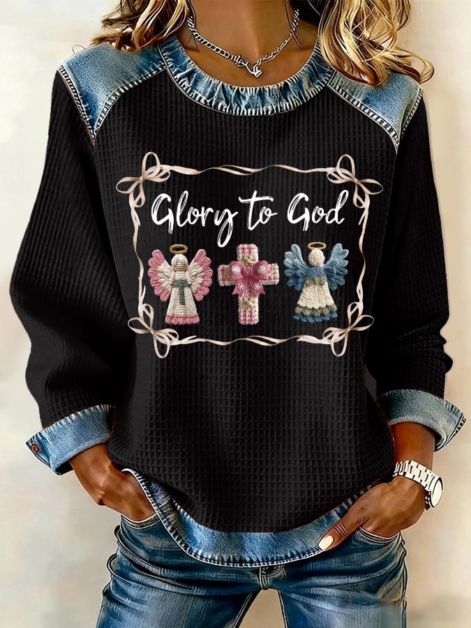Retro Christmas Glory To God Print Sweatshirt