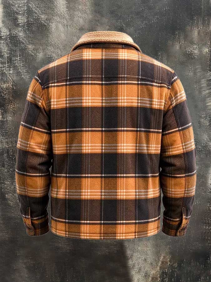 Men'S Vintage Plaid Jacket With Fleece Lining