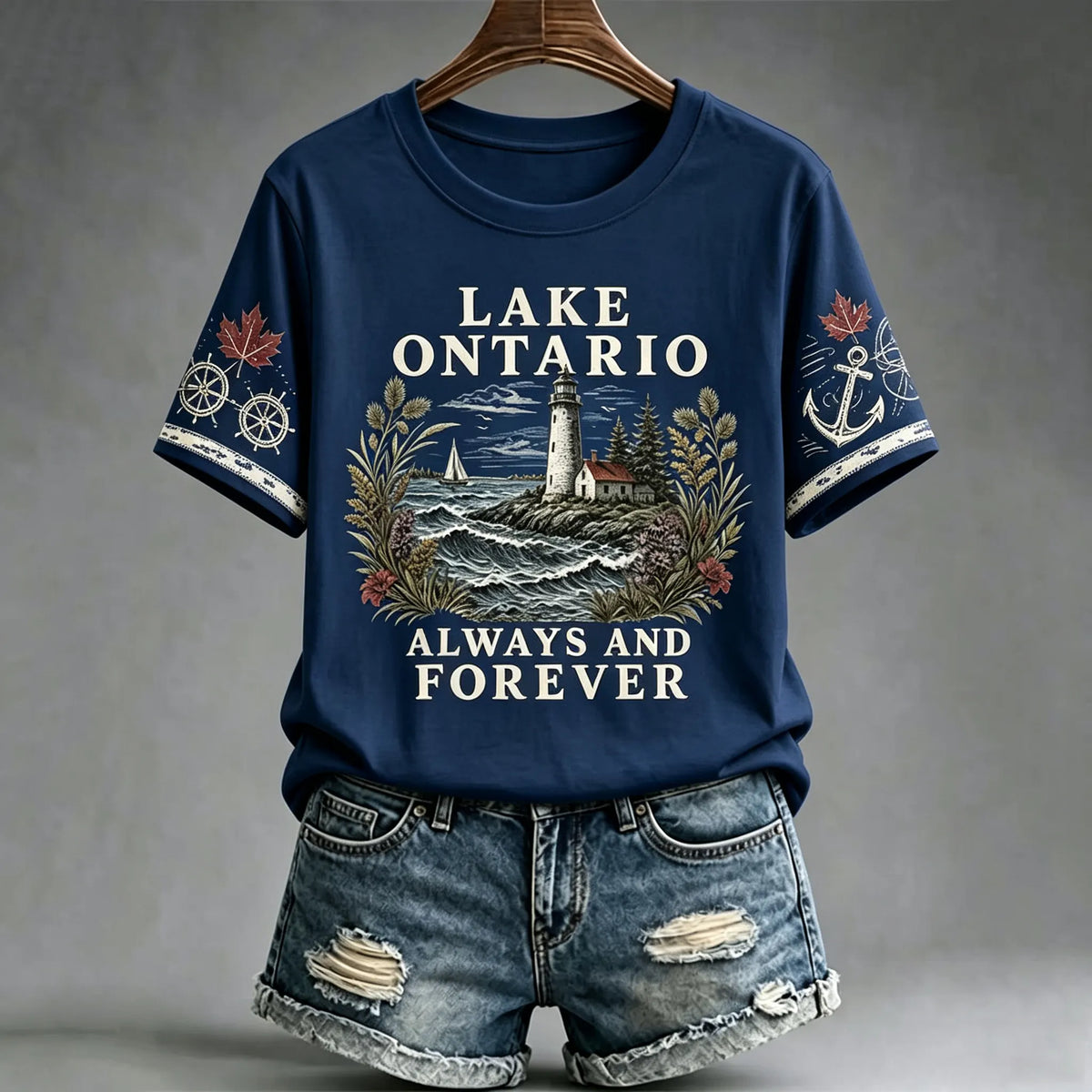 Women's Retro Lake Ontario Always And Forever Print Crew Neck T-shirt