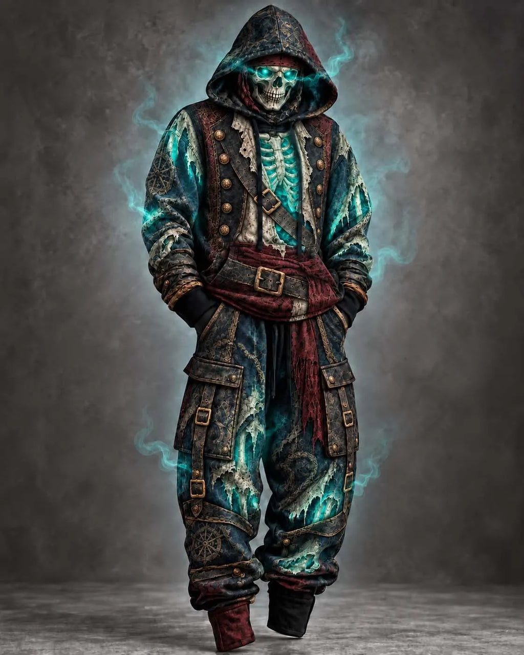 Phantom Ghost Pirate Glowing Skeleton Aura Hoodie Set
