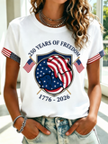 Women'S Cat Flag Printed Round Neck T-Shirt