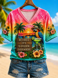 Women's I'm Retired It's 5 O'clock Everywhere Parrot V-neck Short Sleeve T-shirt