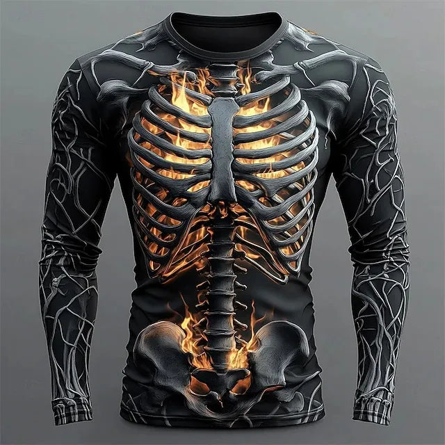 Halloween Men's Skull Graphic Print Long Sleeve T-shirt