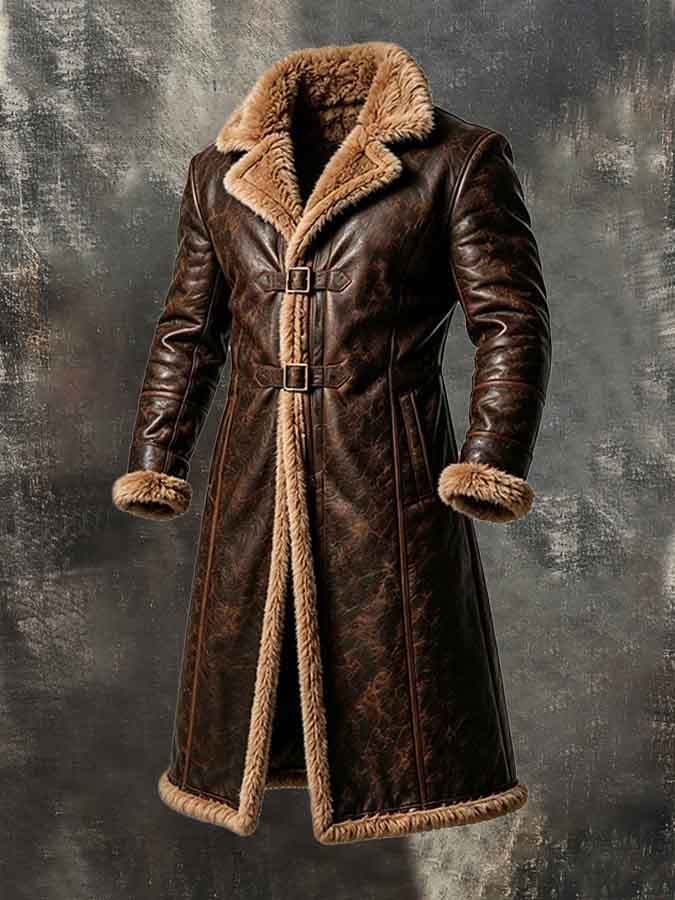 Men'S Vintage Mid-Length Jacket With Fleece Lining