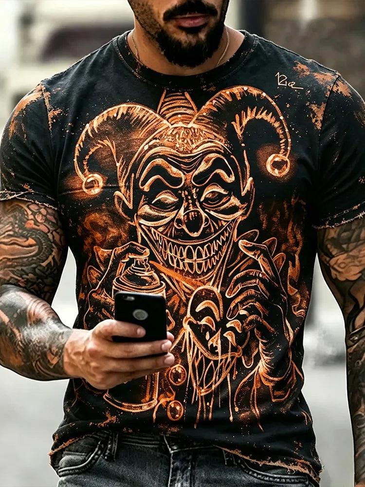 Men's Halloween Clown Art Print Short Sleeve T-shirt