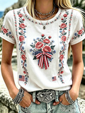 Women's Casual Crew Neck Patriot Print T-Shirt