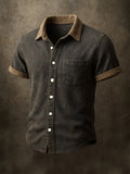 Fashionable short-sleeved shirt with crochet pattern for men