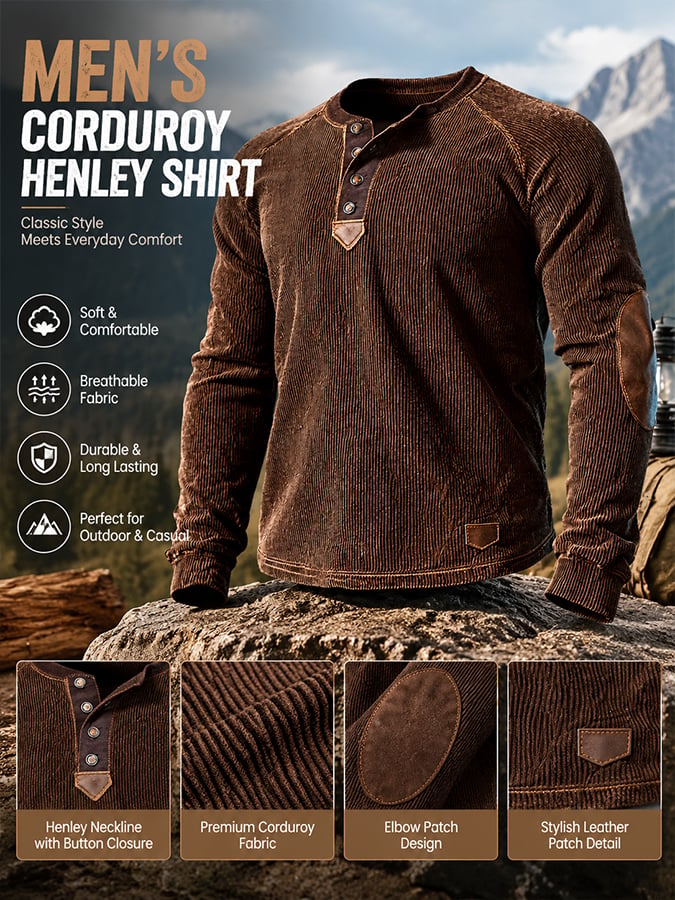 Men's Vintage Comfortable Corduroy Henley T-Shirt