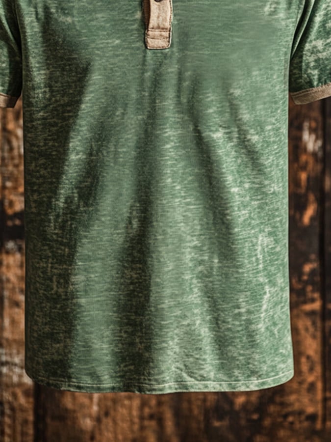 Men's vintage style casual short sleeve Henley T-shirt