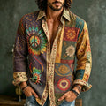 Men's Vintage Ditsy Floral Peace Sign Sunflower Print Shirt