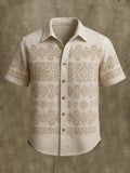 Fashionable short-sleeved shirt with crochet pattern for men
