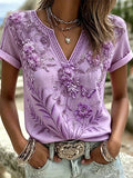 Women's  Floral Cotton-Linen Print Top
