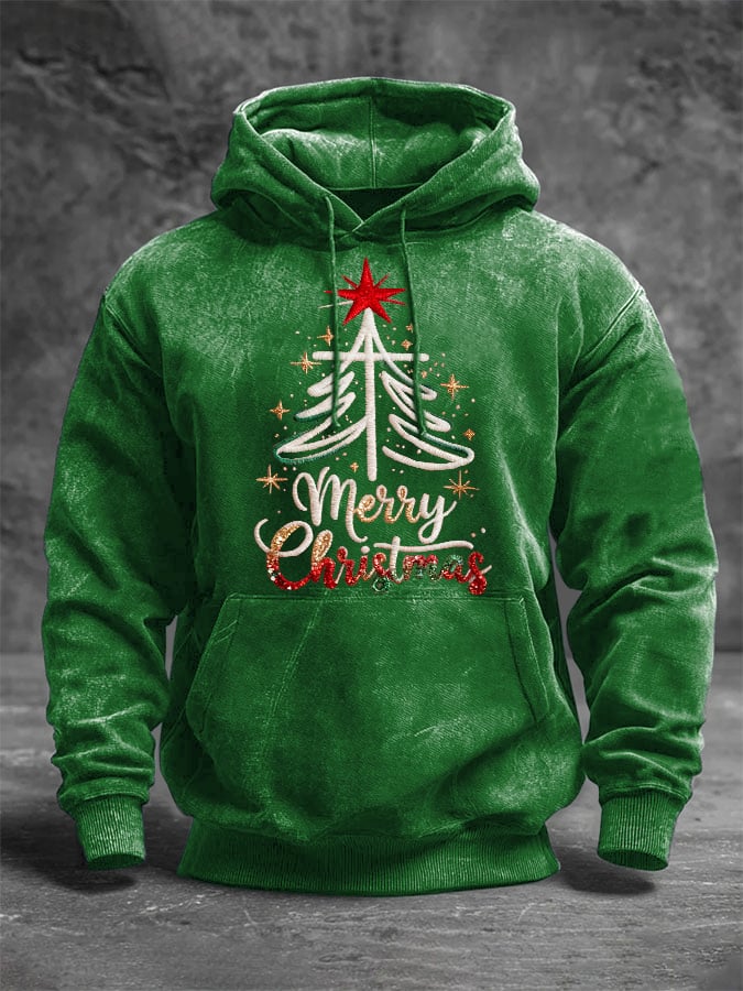 Retro Merry Christmas Cross Christmas Print Hoodie