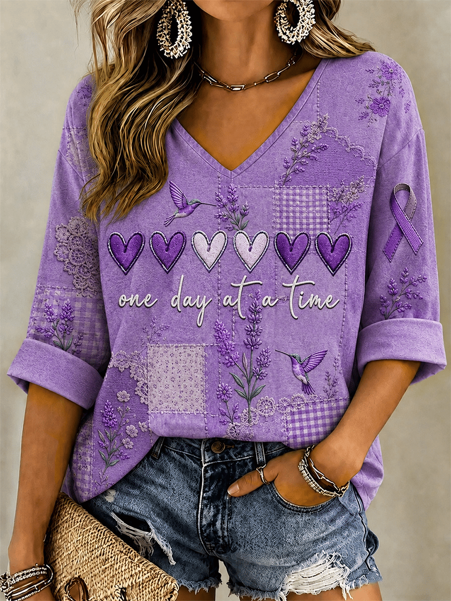 Women's Alzheimer's Disease One Day At A Time Print T-Shirt