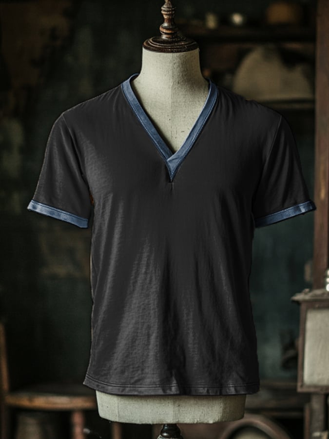 Men's vintage style V-neck short sleeve t-shirt