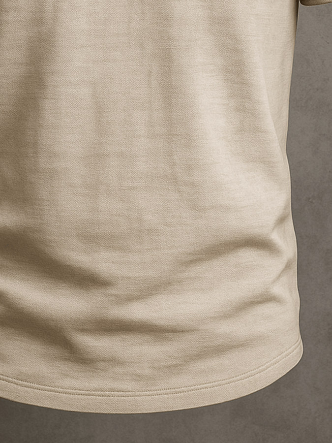 Men's Basic Henley Neck T-Shirt for Daily Wear Casual Faded Wide Stripe Contrast Color Short Sleeve