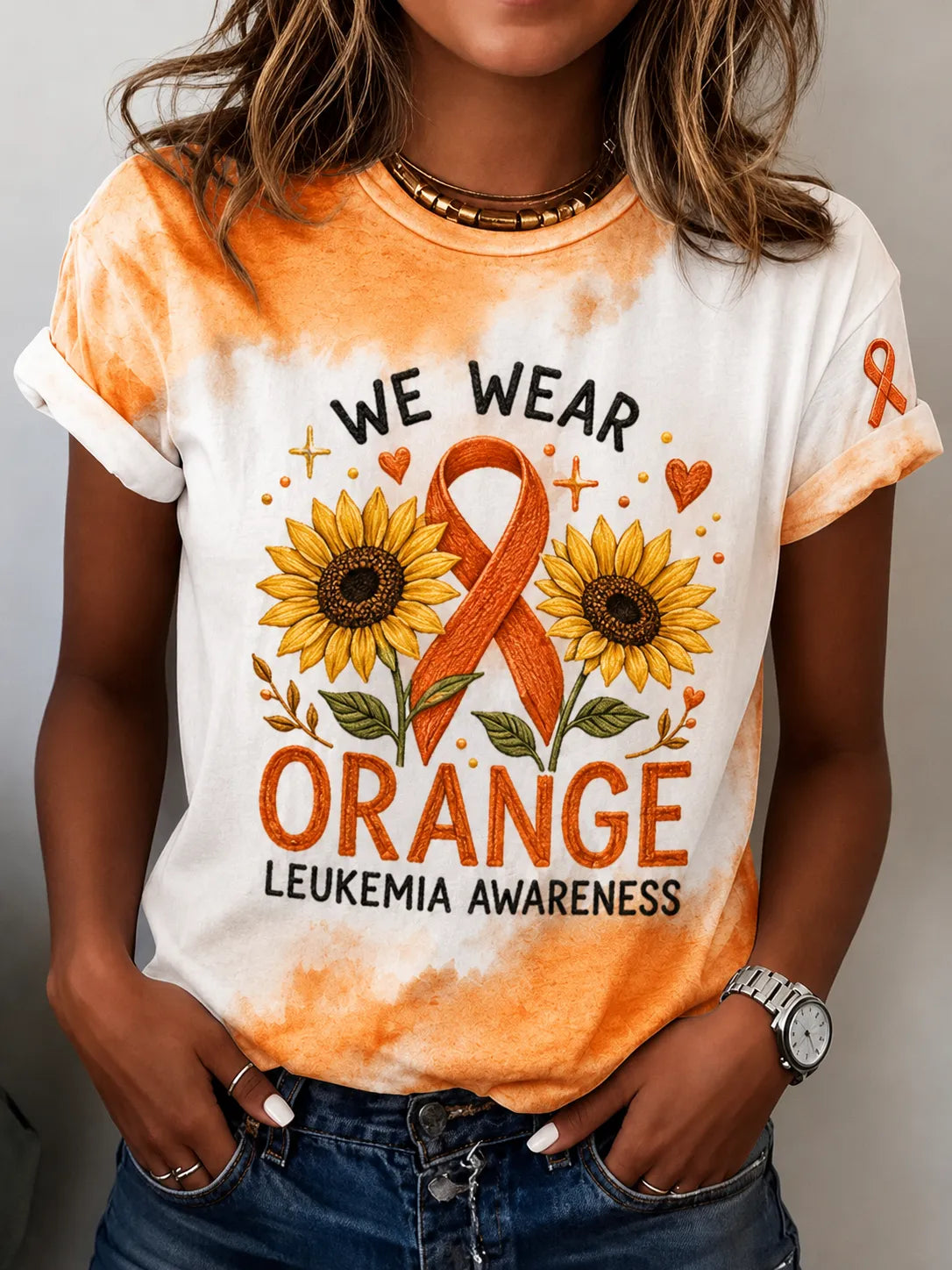 Women's Leukemia Awareness Casual Printed T-Shirt