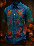 Men's Day Of The Dead Print Short Sleeve Buttons Shirt