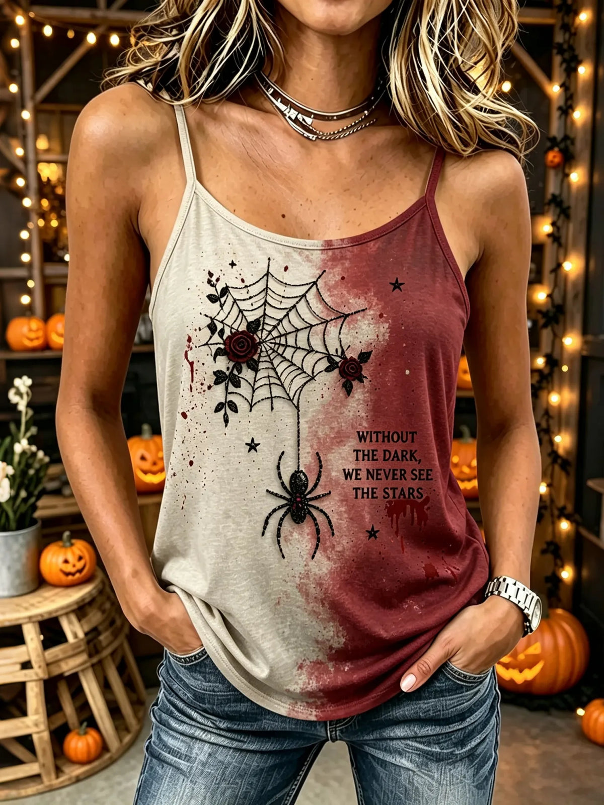 Women's Vintage Gothic Spider Print Comfy Print Sleeveless Camisole Top