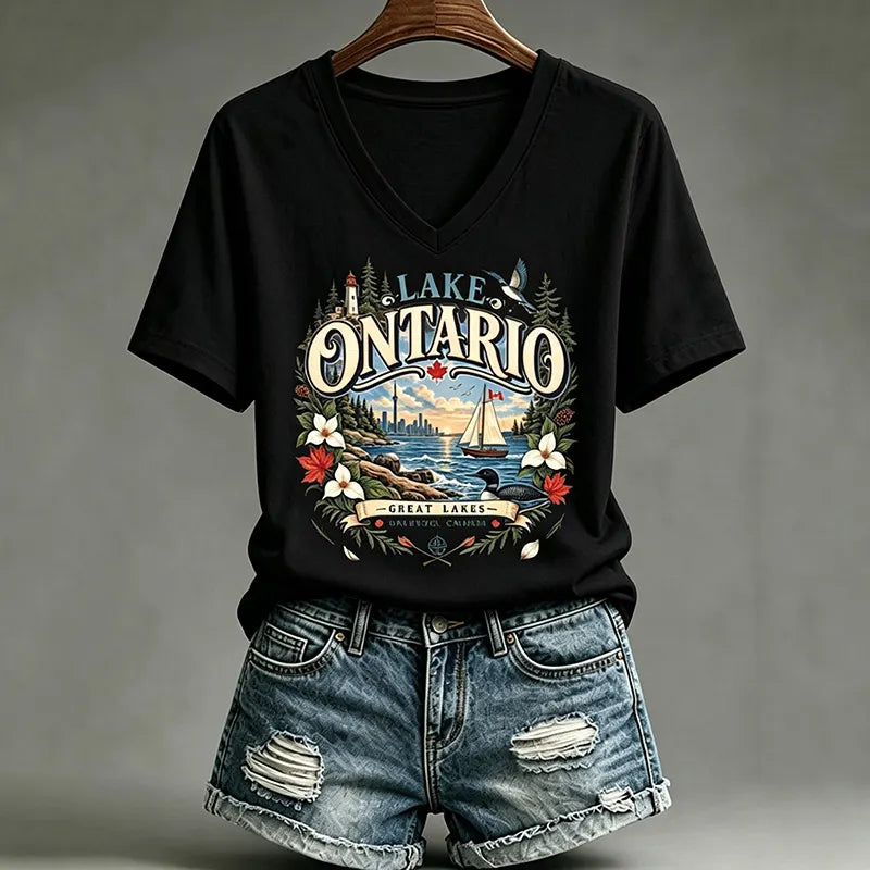 Women's Lake Ontario Casual Art Printed T-shirt