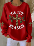 Women's Christmas Faith Print Knit Crew Neck Long Sleeve Top