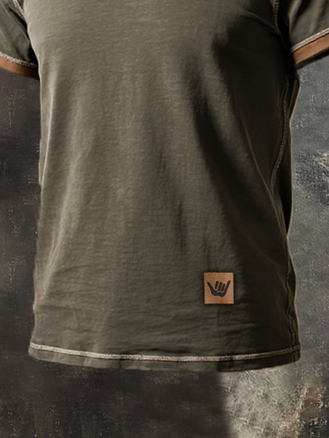Classic Basic Casual Colorblock Round Neck Short Sleeve T-Shirt for Men