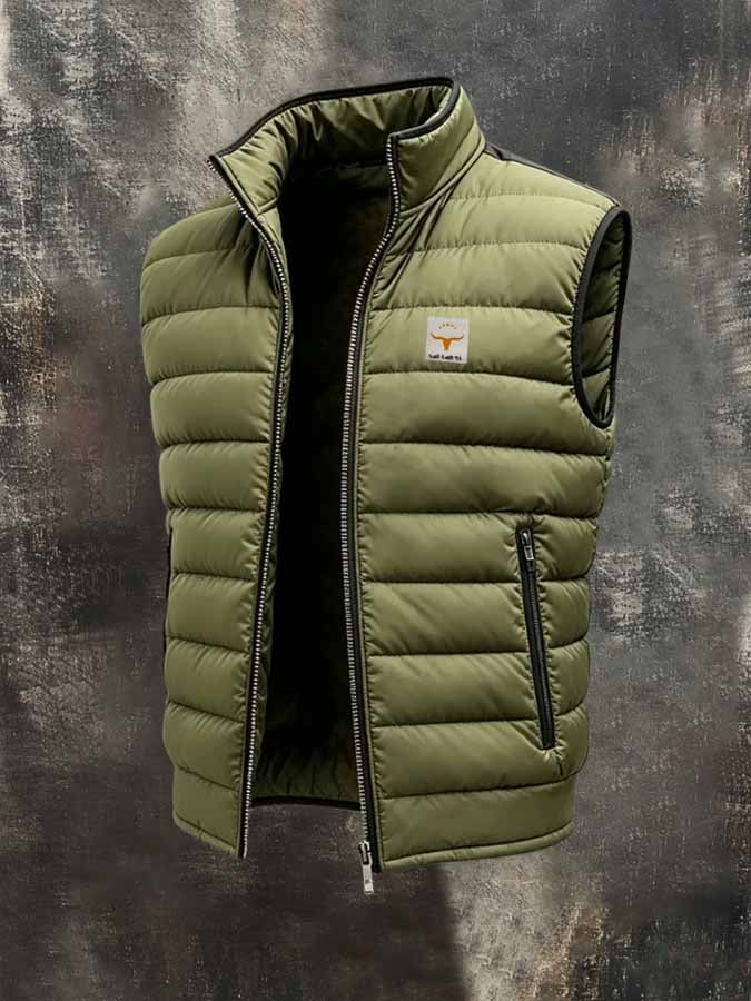 Men's Outdoor Multifunctional Color-Block Panel Down Vest
