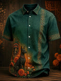 Men's Day Of The Dead Print Short Sleeve Buttons Shirt
