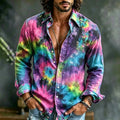 Men's Swirling Rainbow Tie‐dye Print Long Sleeve Shirt