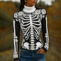 Women's Halloween Skeleton Bones With Roses Art Knitted Warm Turtleneck Sweater