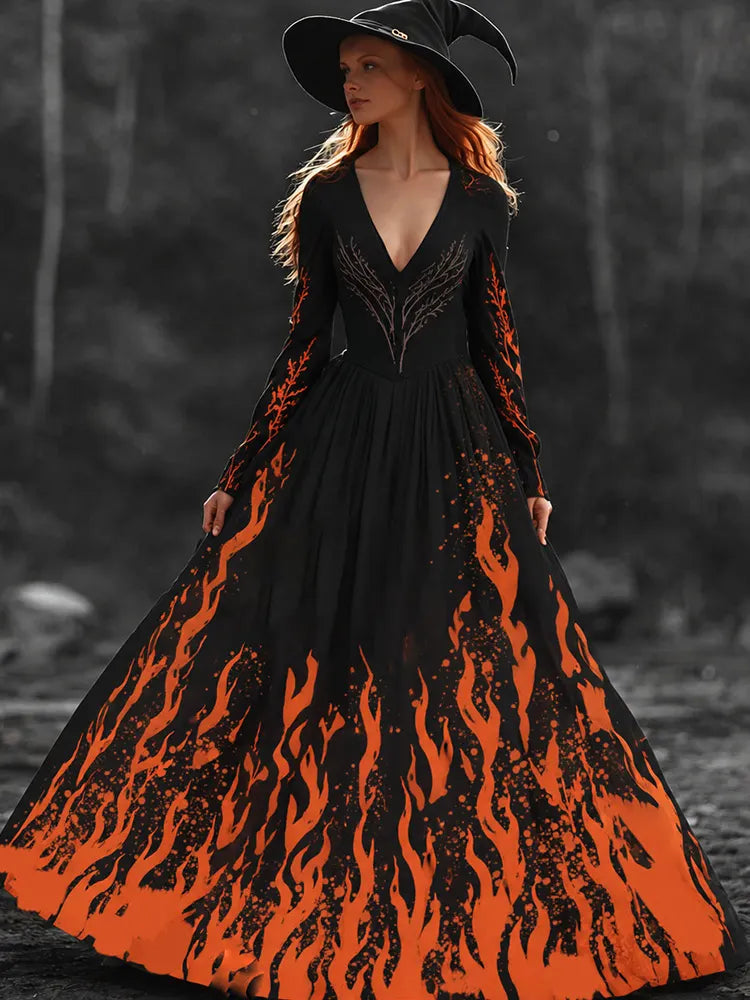 Halloween Witch You Couldn't Burn Flame Celtic Flowy Maxi Dress