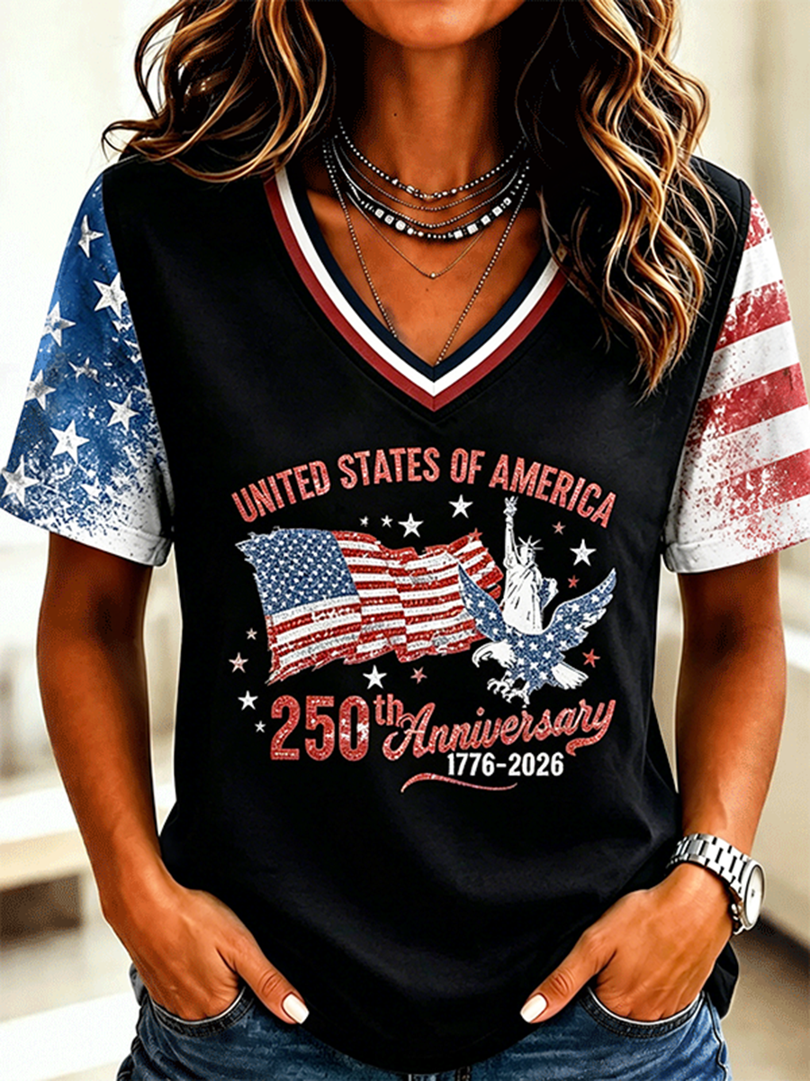 Women'S 250Th Anniversary Eagle Statue Of Liberty Printed T-Shirt