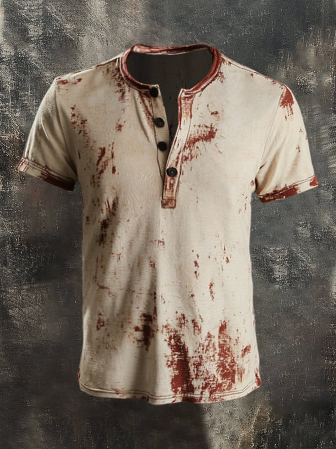 Men's casual retro color block Henley T-shirt