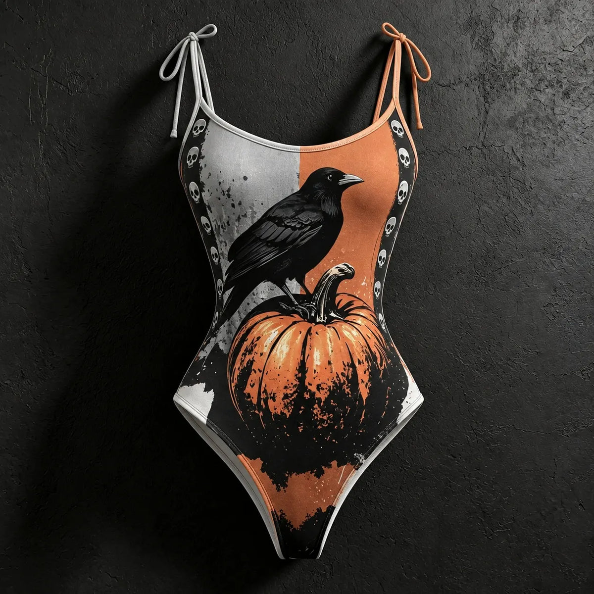 Women's Retro Halloween Color Block Raven Pumpkin Skull Spider Web Print Hoodie Two-piece Set