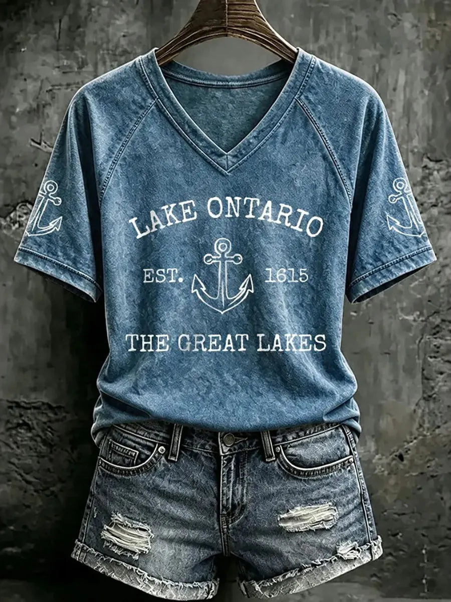 Women's 1615 Ontario Printed Casual Raglan Sleeve T-shirt