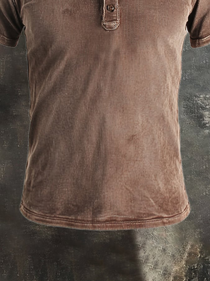 Men's Vintage Style Cotton Casual Henley Short Sleeve T-Shirt