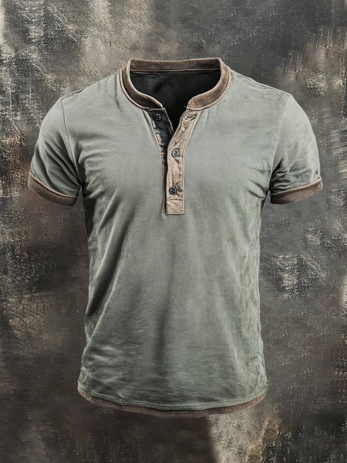 Men's vintage colorblock cotton casual short sleeve T-shirt