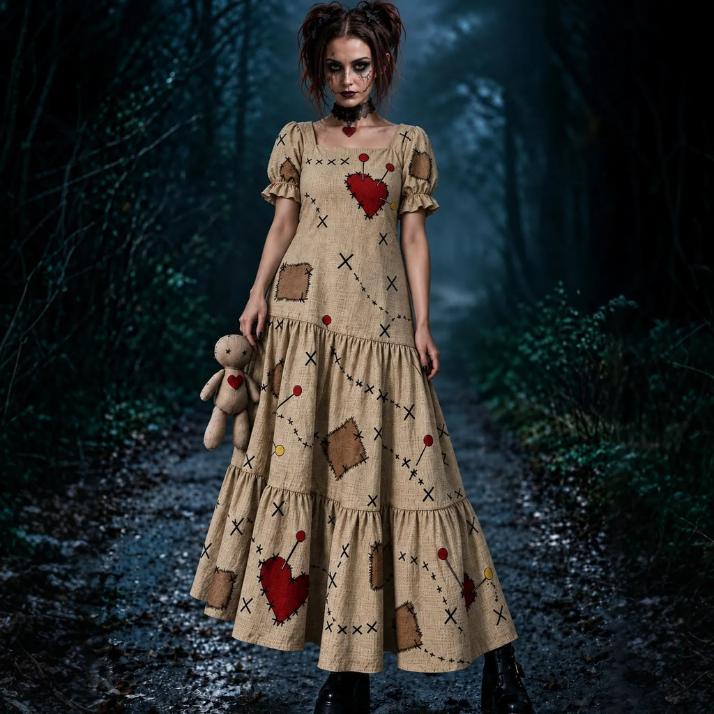 Women's Halloween Voodoo Doll Cosplay Maxi Dress